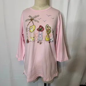 The Quacker Factory Pink Beach Beaded Flip Flop Tunic Top M QVC Coastal BFF thumbnail 3