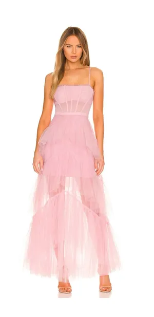 BCBGMAXAZRIA Corset Tulle Gown in Pink Tint thumbnail 1