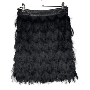 JOA Black Layered Fringe‎ Leather Waistband Flapper Mini Skirt XS thumbnail 2