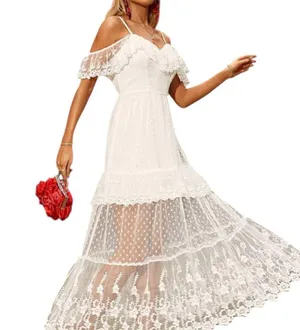 White Ruffled Tiered High Low Dress thumbnail 3