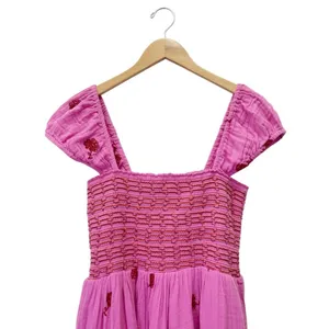 NWT Free People Tory Embroidered Mini Dress Pink Smocked Floral Boho Size Large thumbnail 7