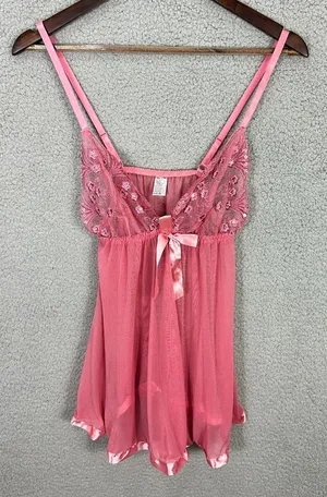 Pink Babydoll Top Womens Small Sheer Sequin Lace Y2K‎ Fairy Coquette Romantic thumbnail 1