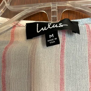 Lulu’s long sleeve, tie front crop top pin, blue, white stripes size m thumbnail 3