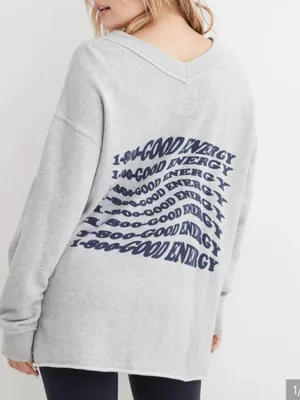 Aerie Wonder V Neck Sweatshirt good energy size M grey thumbnail 6
