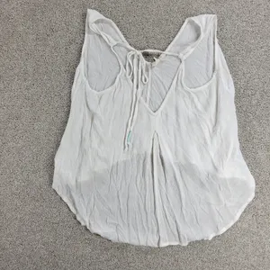 Roxy Flowy Top Womens S White Sleeveless Laced Ties Summer Beachy Babydoll thumbnail 3