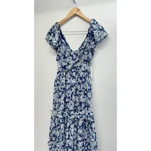 Aqua Maxi Dress Womens Size Small Gown Blue White Tiered Metallic Formal NEW‎ thumbnail 7
