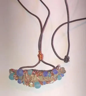 Vintage Beaded Copper Wire Wrapped Unique Boho Pendant Necklace thumbnail 1