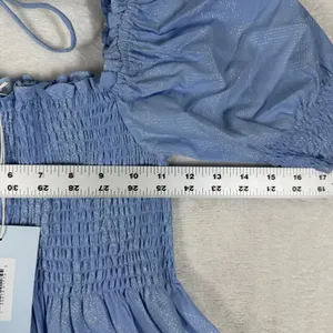 Hill House Home Athena Nap Dress XS Light Blue Glitter Check Metallic Smocked NW thumbnail 5