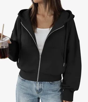 Trendy Queen Zip Up Hoodies For Women Cropped Sweatshirts Fall Y2K Size Small thumbnail 1