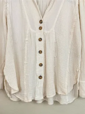 Free People "All About The Feels"‎ Ivory Gauze Crinkle Button Down Top Size XS thumbnail 7