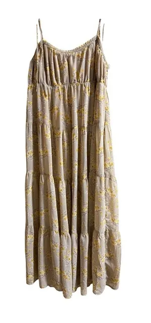 Vici Beige Floral Tiered Maxi Dress with Yellow Accents thumbnail 1