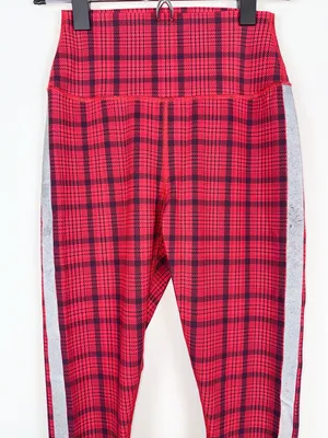 ALO‎ Yoga High Rise Occassion Leggings Red Plaid Reflective Stripe Size XS thumbnail 7