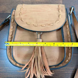 Mellow World Brown Vegan Leather Whipstitch Tassel Crossbody Saddle Bag thumbnail 5