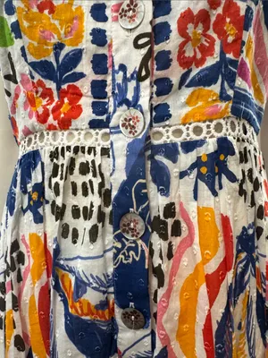 Farm Rio Cotton Floral Print Maxi Dress Eyelet Midi Fit Flare Dress Size XSmall thumbnail 5