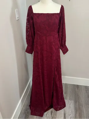 lulus Radiantly Stunning‎ Wine Red Burnout Off-the-Shoulder Maxi Dress Medium thumbnail 2