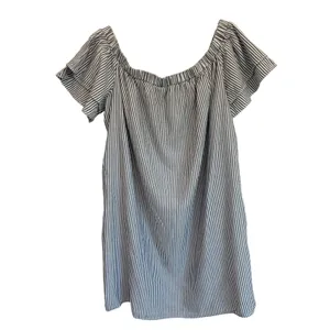 Old Navy Womens XL Blue White‎ Striped Off Shoulder Ruffle Sleeve Mini Dress thumbnail 7