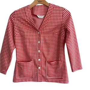 Vintage Red & White Houndstooth Cardigan thumbnail 1