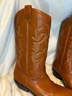 Soda Reno Cognac Tan Women's Western Cowboy Boots, Pointy Toe, Stitched Design thumbnail 3