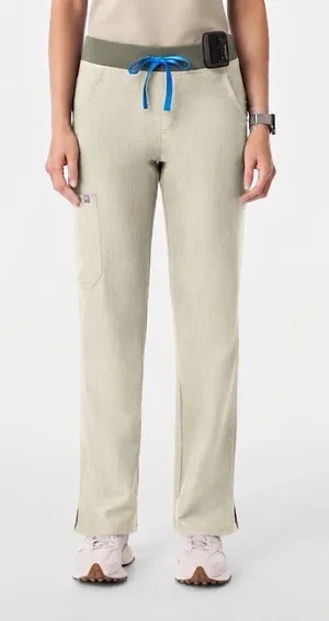 Figs Men's Light Beige Jogger Pants with Olive Waistband and Blue Drawstring thumbnail 1
