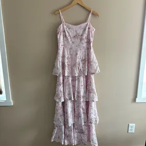Lulus Flourishing Shine Light Pink Floral Sequin Tiered Maxi Dress Size Large thumbnail 5
