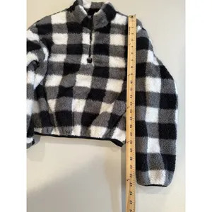 Buffalo Plaid Checkered Sherpa Zip Jacket Women Small Stretch Soft Travel Preppy thumbnail 6