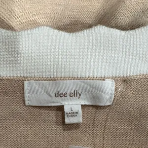 NEW Dee Elly Scalloped Hem Tan Cropped Sweater Women’s Large thumbnail 2