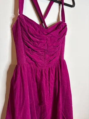 Anthropologie HD in Paris magenta corduroy Paca Halter Dress thumbnail 3
