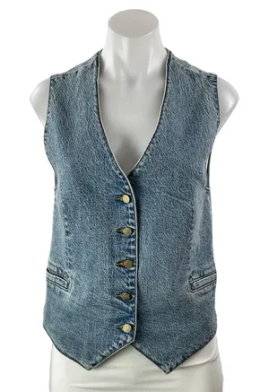 Habitual Women's Blue Sleeveless Button Down V Neck Denim Jean Vest Top Size S thumbnail 1
