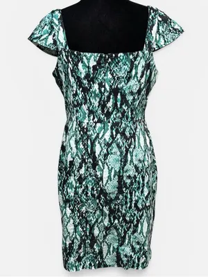 Marc New York Snake Print Sheath Dress Green Black Stretch Size 12 thumbnail 4