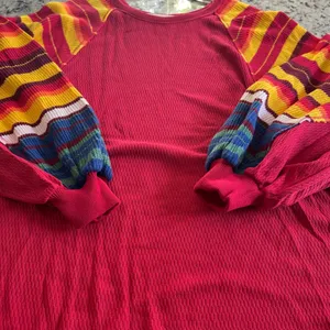 We The Free Found My Friend Rainbow Top Wmn Medium Red Boho Striped Waffle Knit thumbnail 7