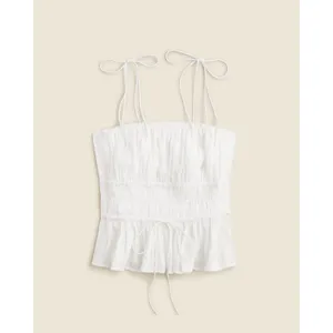 J.Crew White Smocked Peplum Cami Tie Shoulder Strap Top CA526 Summer 24 Small thumbnail 2
