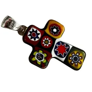 Sterling silver Vintage Murano Millefiori Cross Pendant thumbnail 5