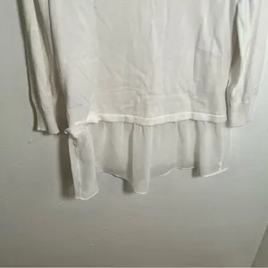 AB‎ Studio Women's Size Medium Cardigan Blouse Peplum Hem White Scoop Neck thumbnail 8