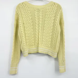 Abercrombie & Fitch Womens Yellow Cable Knit Preppy Tennis Prep‎ Sweater Size M thumbnail 7