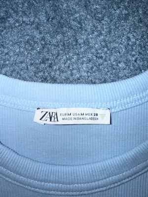 Zara Light Blue Ribbed Crew Neck Short Sleeve T-Shirt thumbnail 3