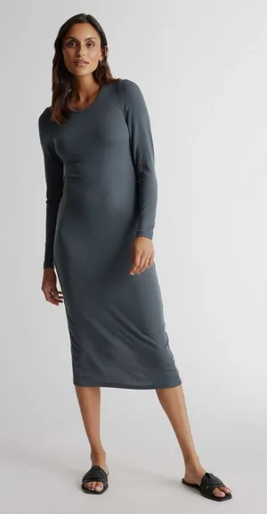 Quince Tencel Rib Knit Long Sleeve Dress size Large thumbnail 1