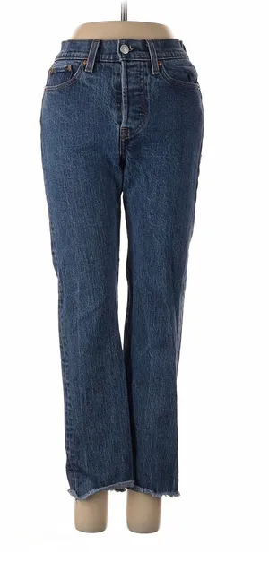 Levi's Premium Wedgie Straight Raw Hem Jeans Size 24 Dark Wash High Rise Cropped thumbnail 1