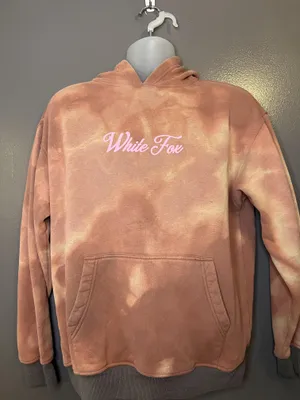 White Fox Hoodie Womens S/M Tie Dye Fleece Pullover Graphic Kangaroo Pocket thumbnail 2