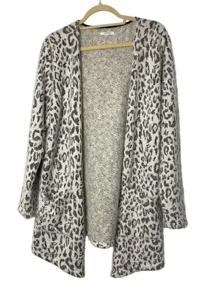 Maurices Womens XXL Fuzzy Open Front Cardigan Leopard Print Cozy Pockets Used thumbnail 1