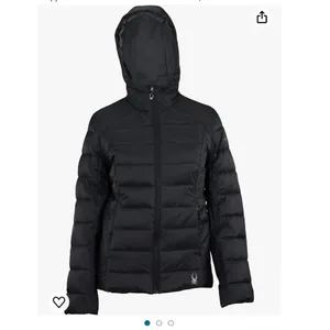 NWT Spyder Clara Puffer jacket Black Hooded Coat Woman size medium thumbnail 5