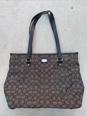 Coach Brown Signature Jacquard Monogram Zip Top Tote with Dark Leather Trim thumbnail 1