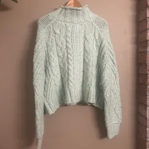 ANTHROPOLOGIE‎ Fisherman Cable-Knit Sweater - Mint thumbnail 3