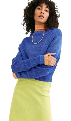 Free People Too Good Blue Knit Sweater Slouchy Boho Coastal XS OB910473 thumbnail 1