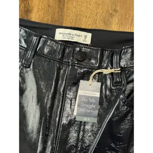 NWT Abercrombie & Fitch curve love 90s‎ straight ultra high rise leather sz 28 thumbnail 3