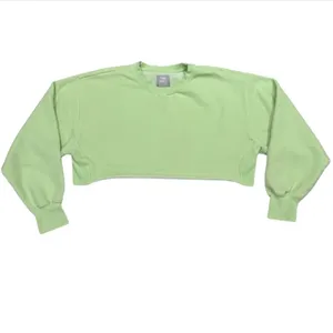 Aritzia TNA‎ Cozy AF Fleece Cropped Raw Hem Pullover Sweatshirt Green Size 2 XS thumbnail 2