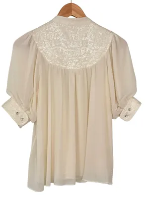 ANTHROPOLOGIE Moulinette Soeurs Victorian Style Short Sleeve Blouse Size 0 thumbnail 3