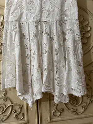 KARINA GRIMALDI 100% Cotton White Lace Tiered Eyelet Maxi Skirt Size Small thumbnail 3