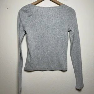 NEW Aeropostale Women Cotton Coquette Top‎ Medium Gray Ciao Pointelle Rib Bow thumbnail 7