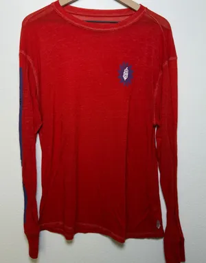 Free People Women Keep Rolling Shirt‎ XS Red Graphic Long Sleeve Logo Thumbhole thumbnail 1