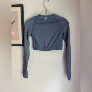 Gymshark Vital Seamless 2.0 Blue Long Sleeve Crop Top thumbnail 4